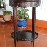 Carved wooden pedestal table with double trays 41 x 72 cm