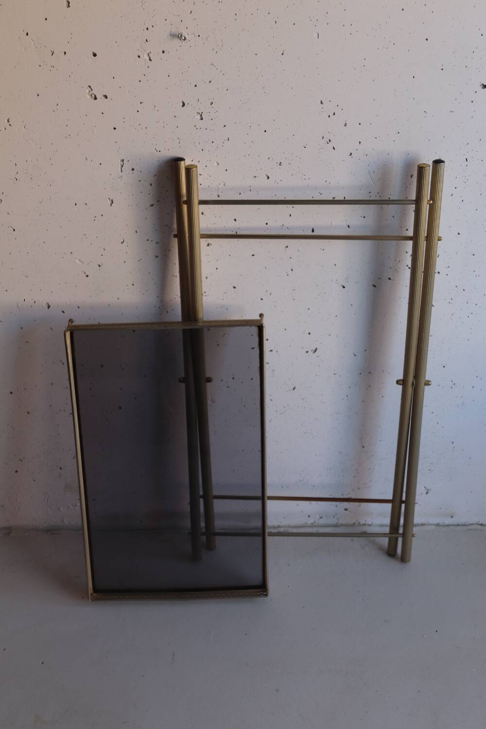 Serving tray, vintage serving tray in smoked glass and gold metal