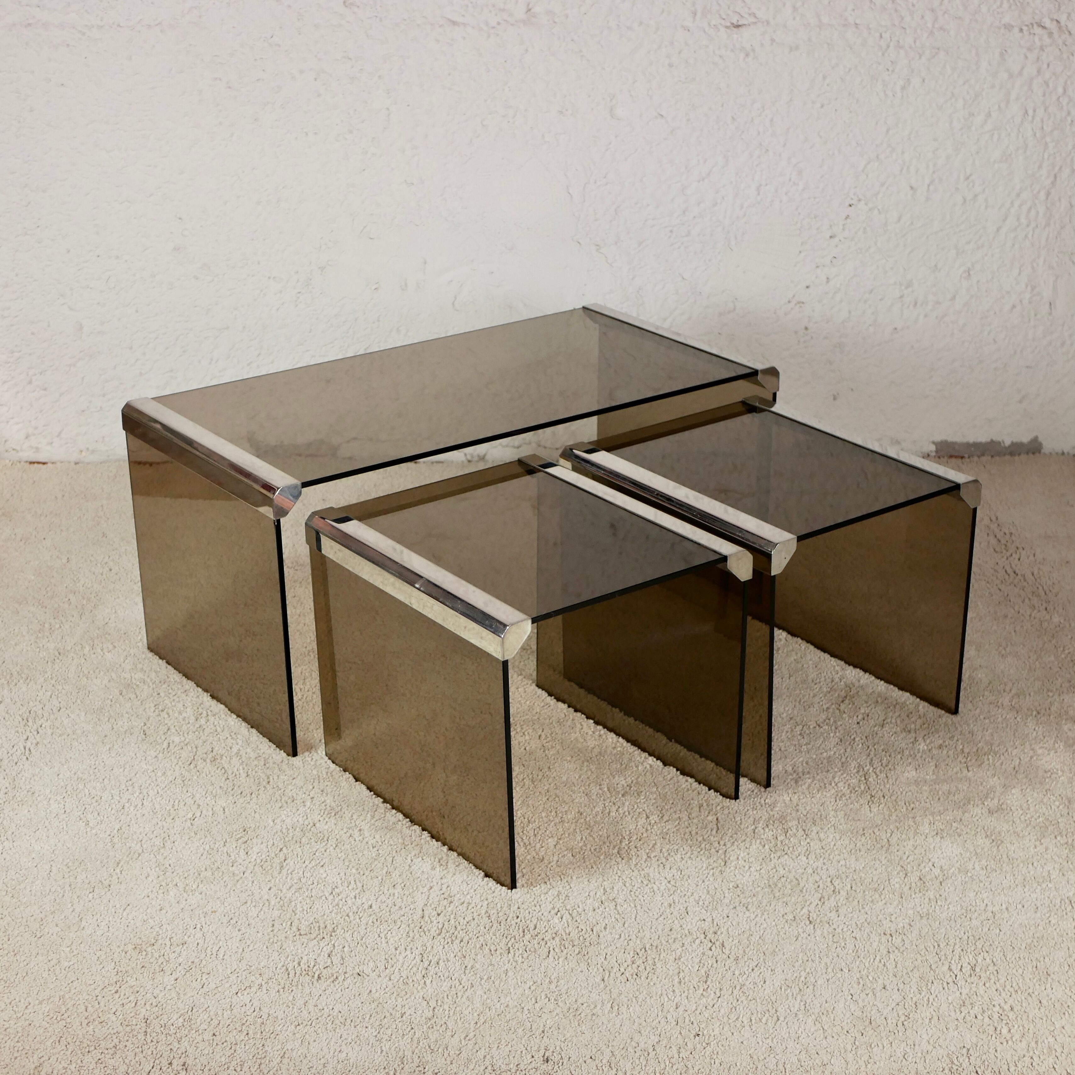 Nesting tables smoked glass by Gallotti & Radice