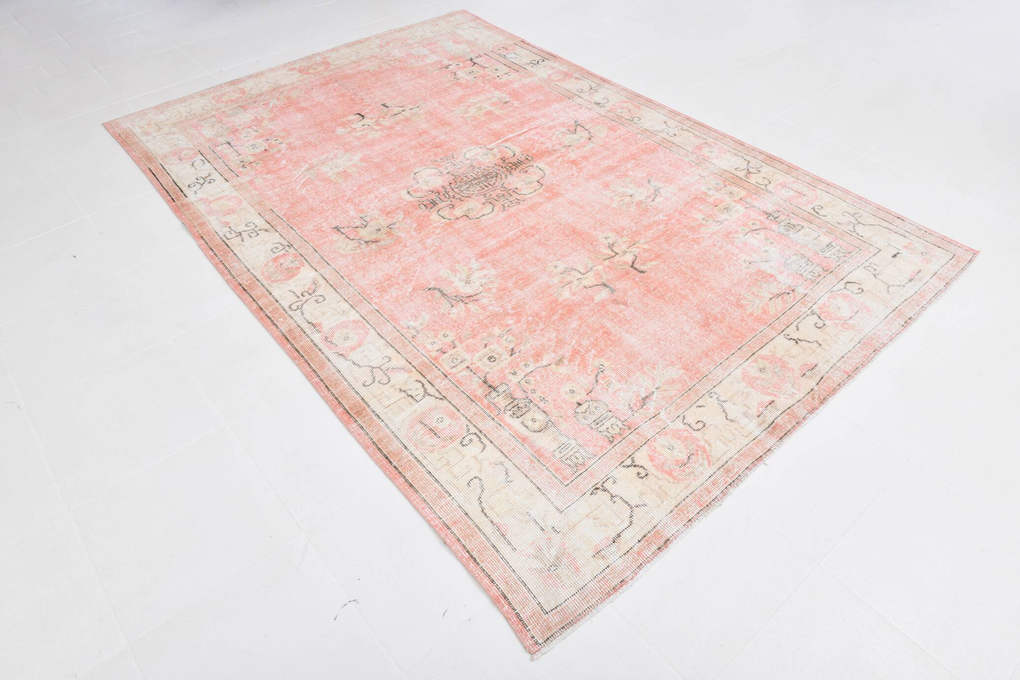 6x9 Turkish Soft Pink Bordered Vintage Rug, 191x282Cm