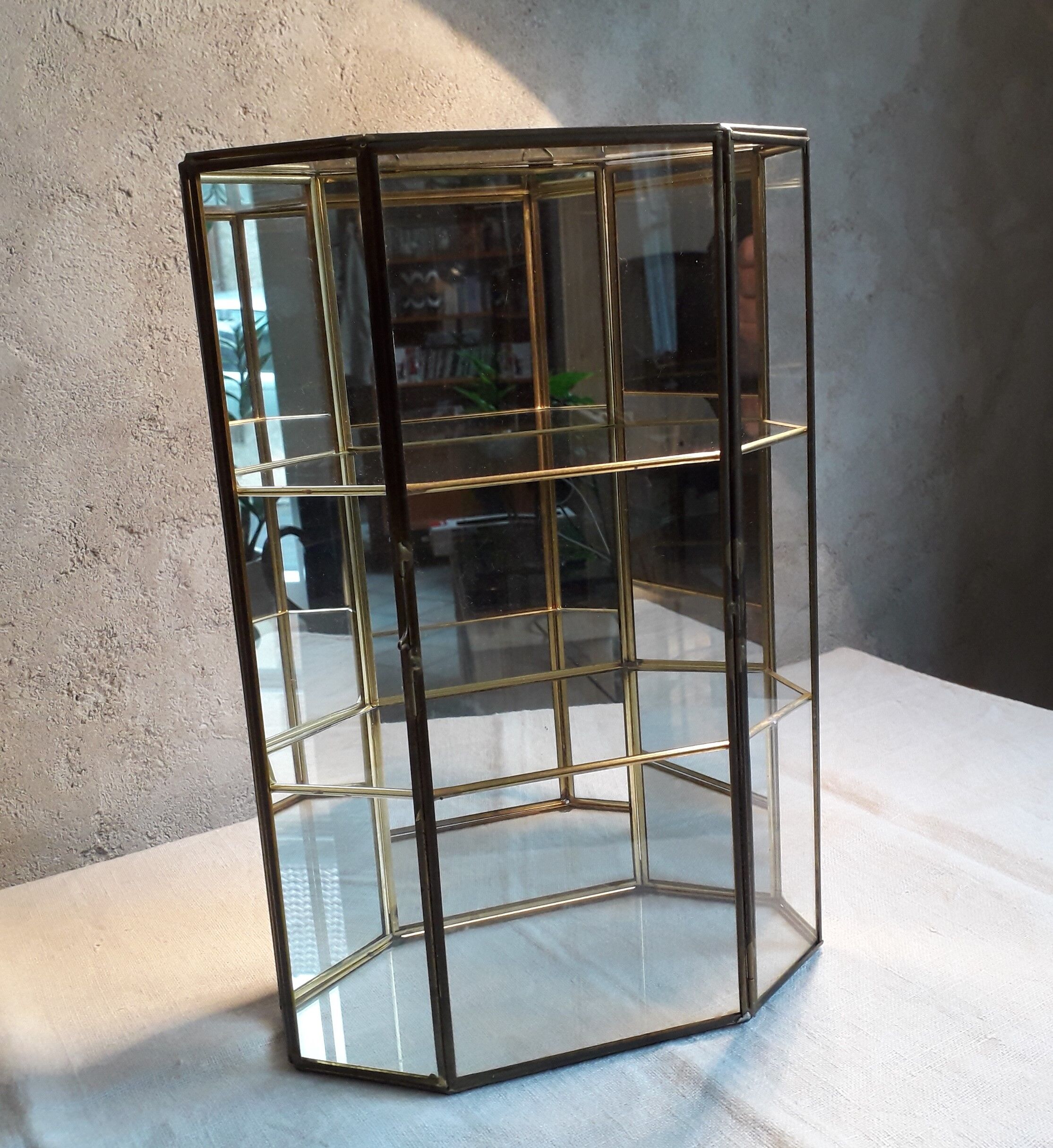 Glass and brass display case for collectibles