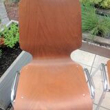 Suite of four chairs in teak color multiplis and chrome / vintage feet 60s-70s
