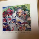 Lithograph illustration by Arvid Norendal of the market in Bergen.