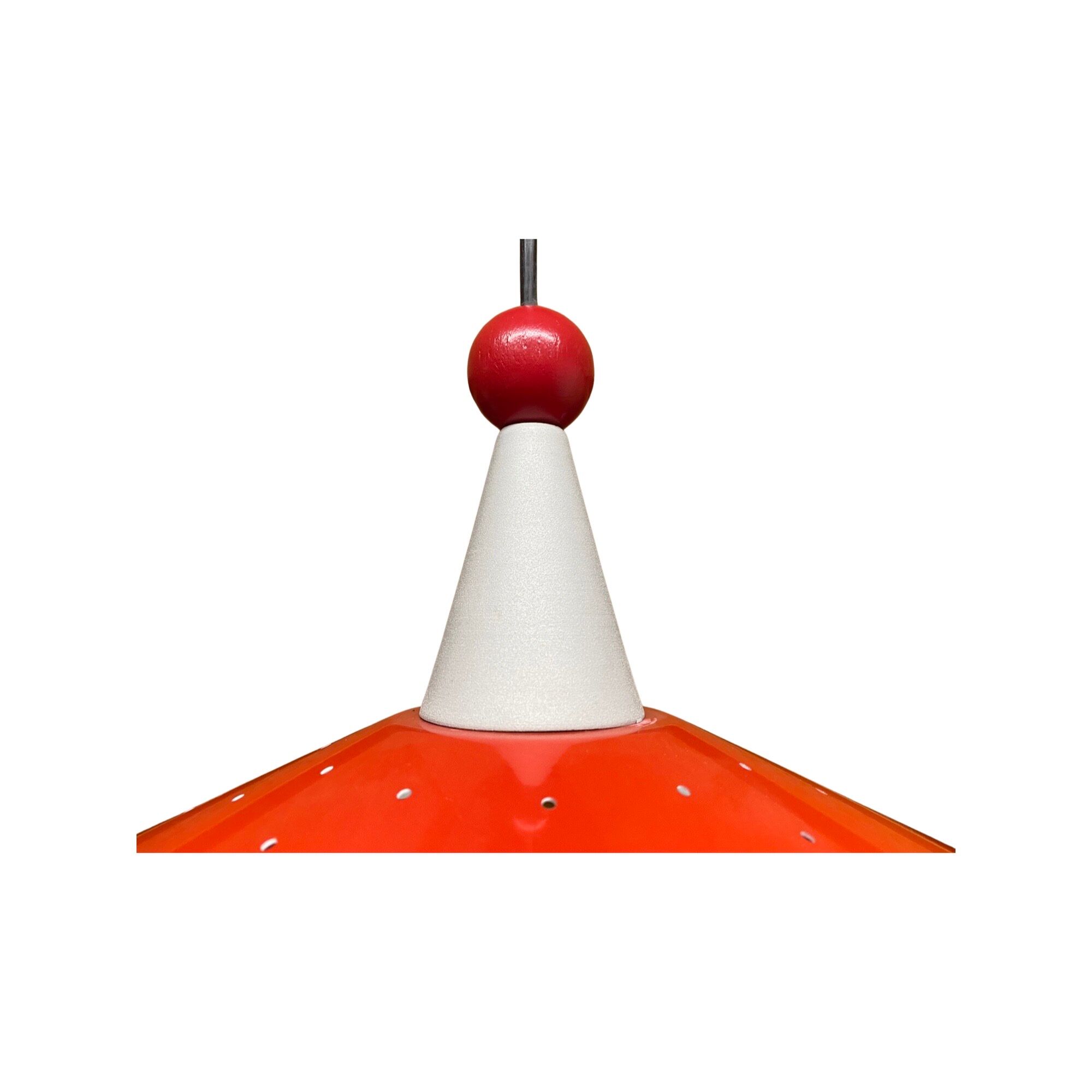 Retro Red Designer Pendant Light | Metal Hanging Vintage Designer Lamp From The Mid-Century