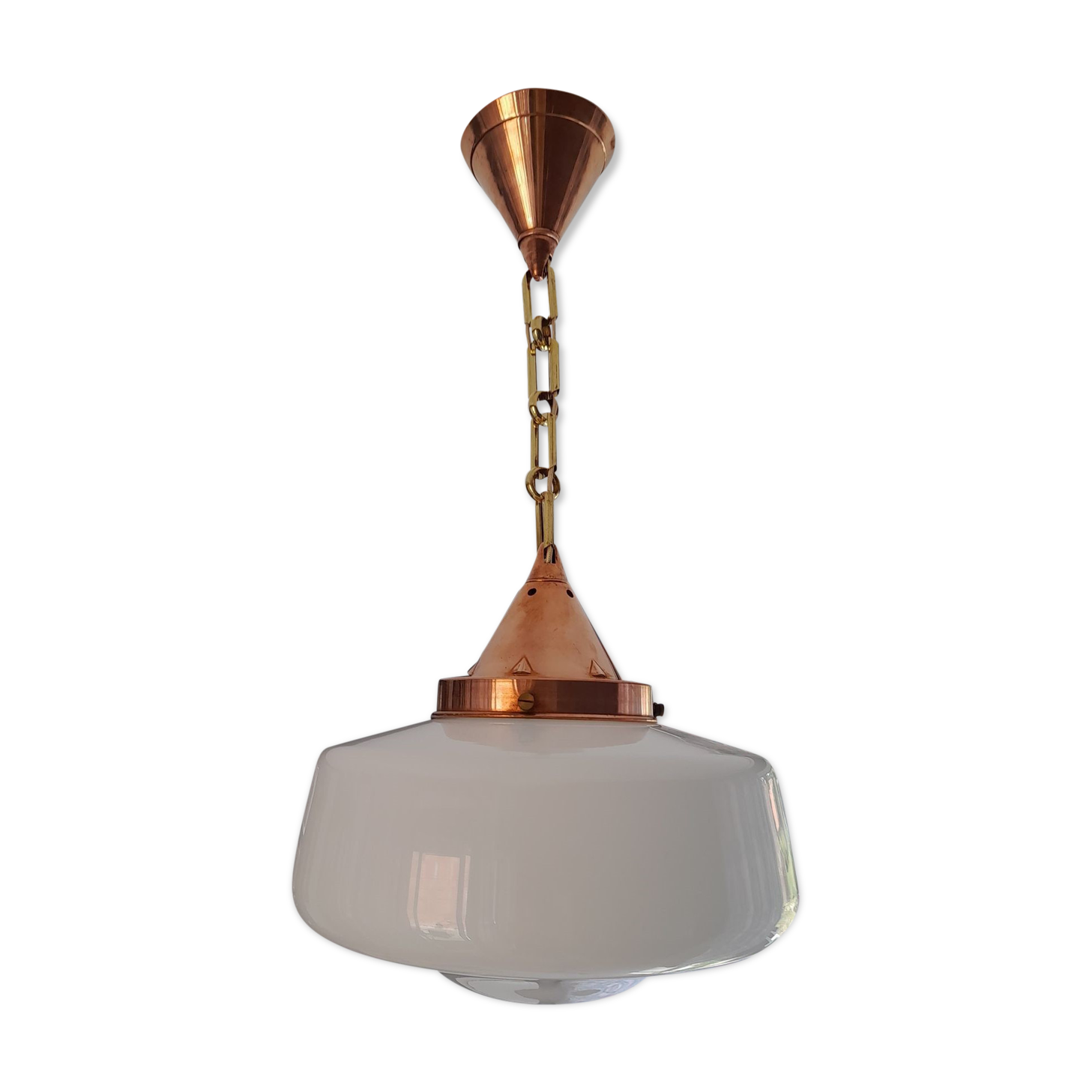 Old copper and opaline chandelier