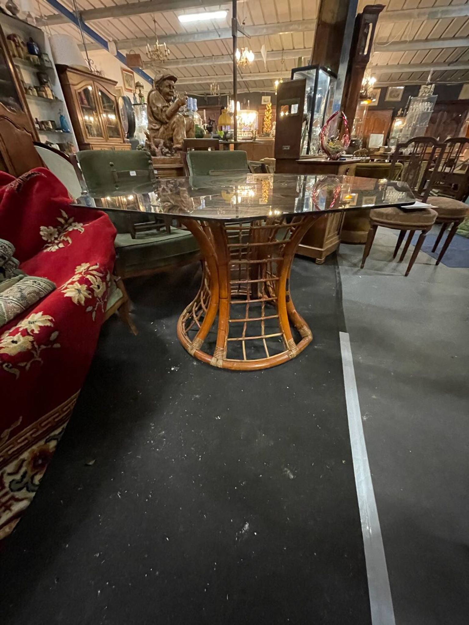 Bamboo leg & smoked glass table