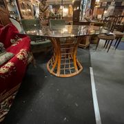 Bamboo leg & smoked glass table