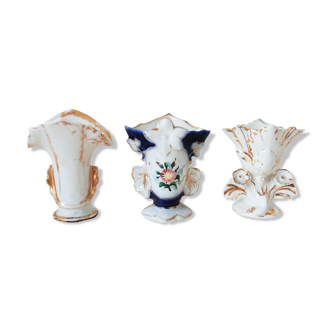 Ensemble de 3 vases cornets, vases de marié