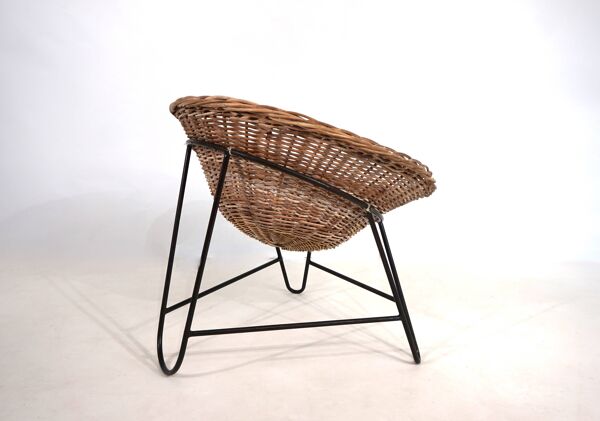 Fauteuil corbeille en rotin, 1960