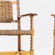 Ensemble de 2 fauteuils brutalistes espagnols en bois sculpté et tressé en jonc -