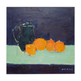Peinture de Nagao Usui : "Nature morte au pichet et oranges"