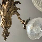 Jugendstil Golden Chandelier with Frosted Glass Shades