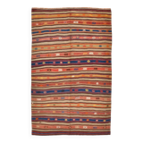 5x8 Wool Kilim Rug, Handwoven Blue & Red Wool Kilim Rug, 143x230Cm