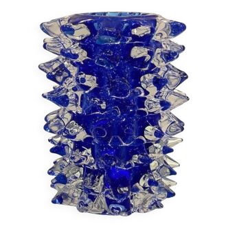 Vase en verre rostrato bleu murano