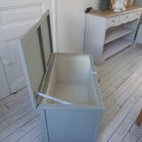 Toy chest on wheels patinated green of gray