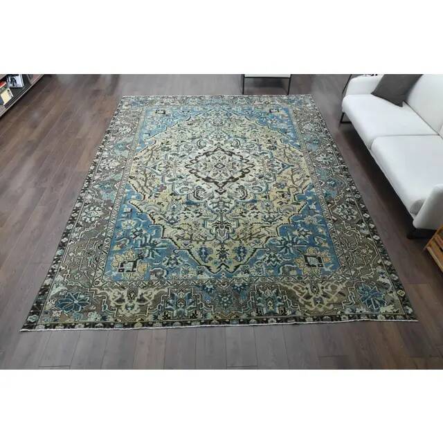 1960s Vintage Persian Handmade Wool Cotton Brown Area Rug 278x354