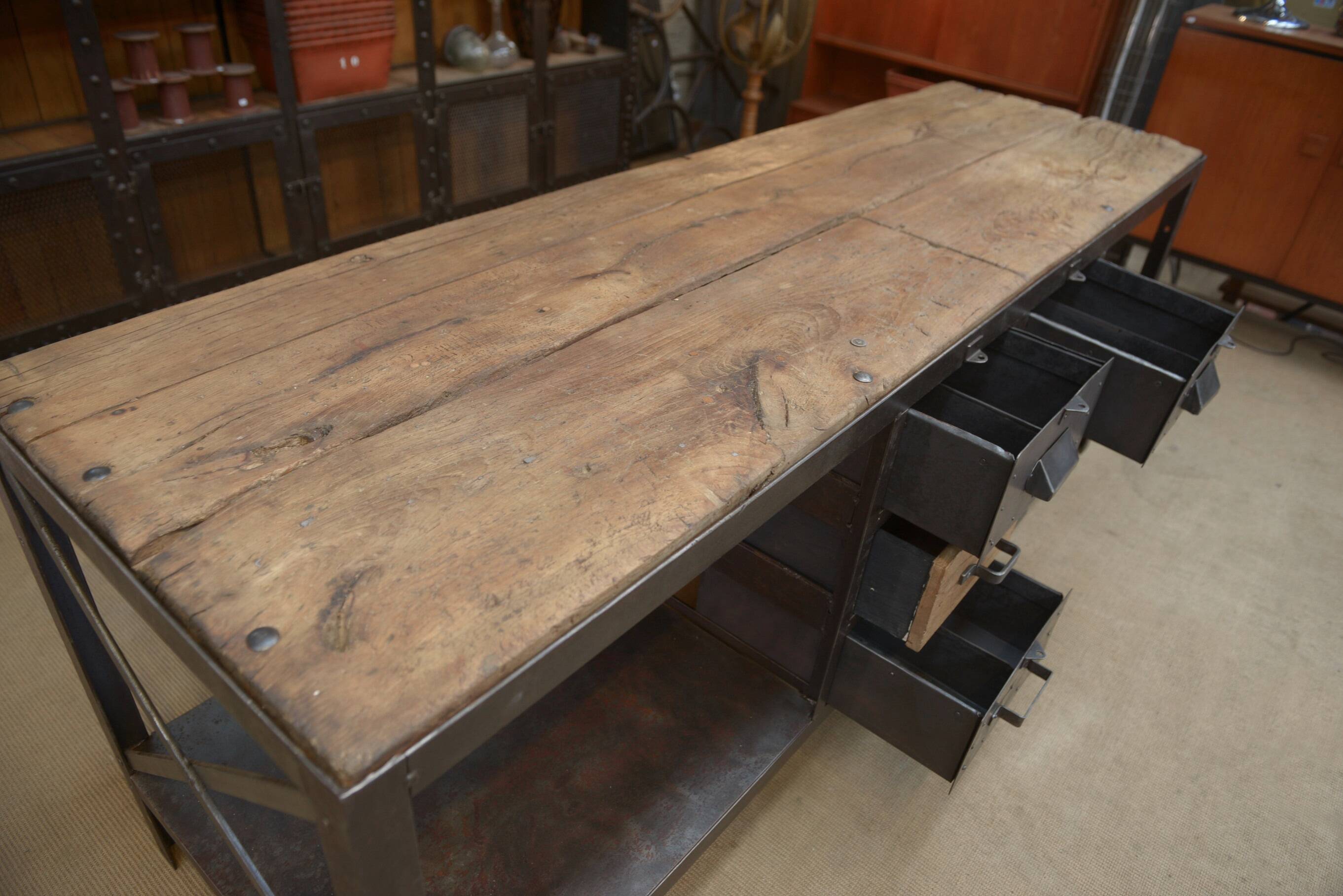 Industrial sideboard from metal and wood factory 1950