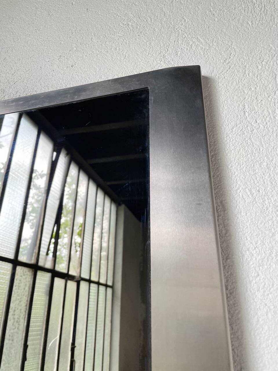 Brushed stainless steel mirror circa François Monnet and Joelle Ferlande