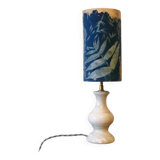 Blue alabaster floor lamp and handmade cyanotype lampshade