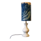 Blue alabaster floor lamp with a handmade cyanotype lampshade.