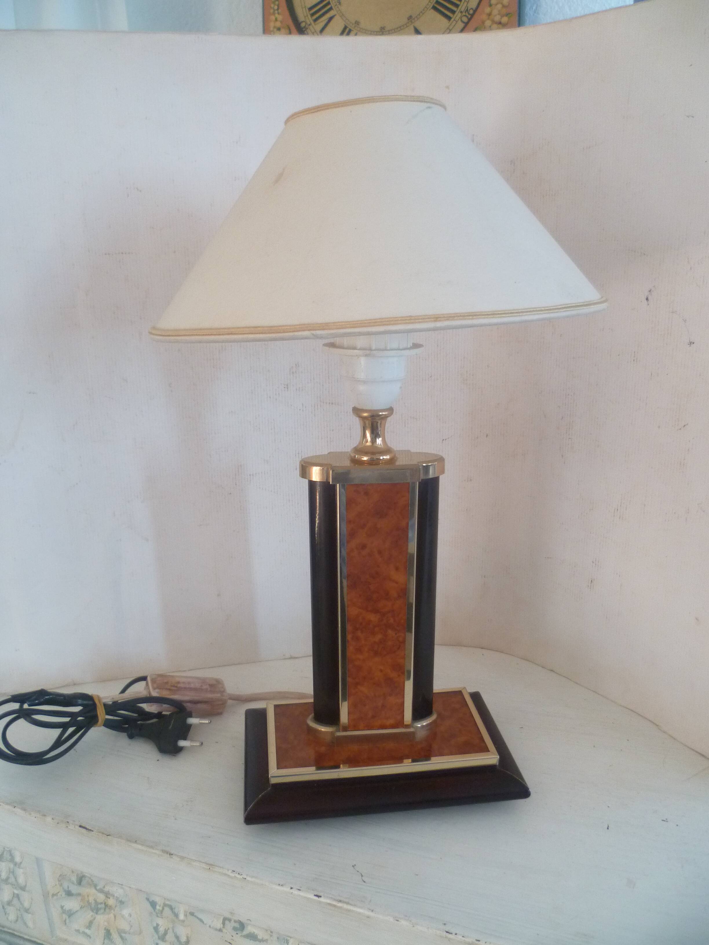Vintage table/desk lamp base design aldo tura? 80's amboyna burl