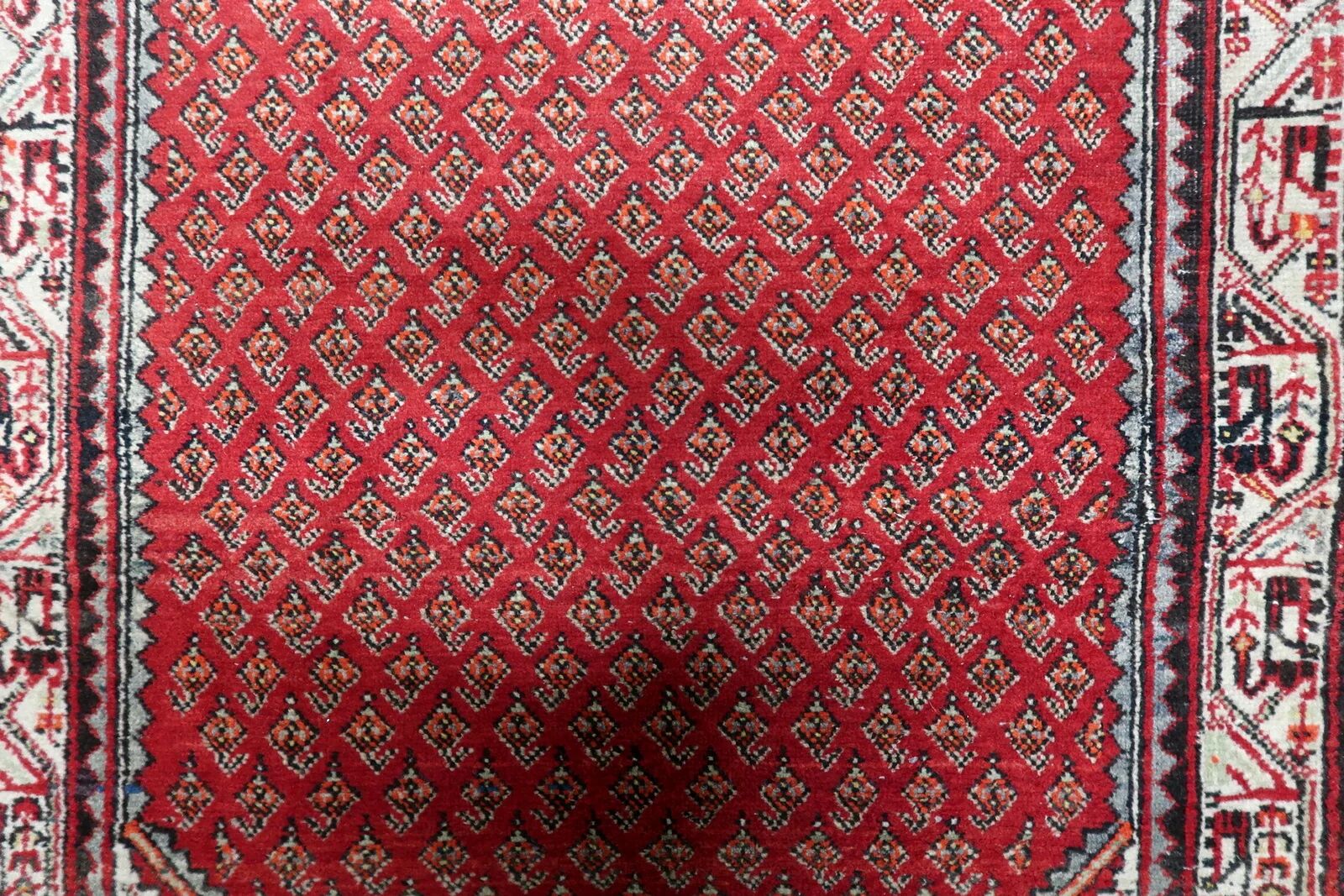 1950s Handmade Wool Boteh Rug, Red and Ivory, 104 × 156 cm - 1C1299
