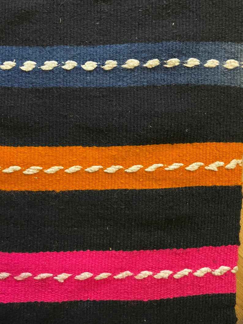 Romanian vintage carpet with stripes, made by hand in wool