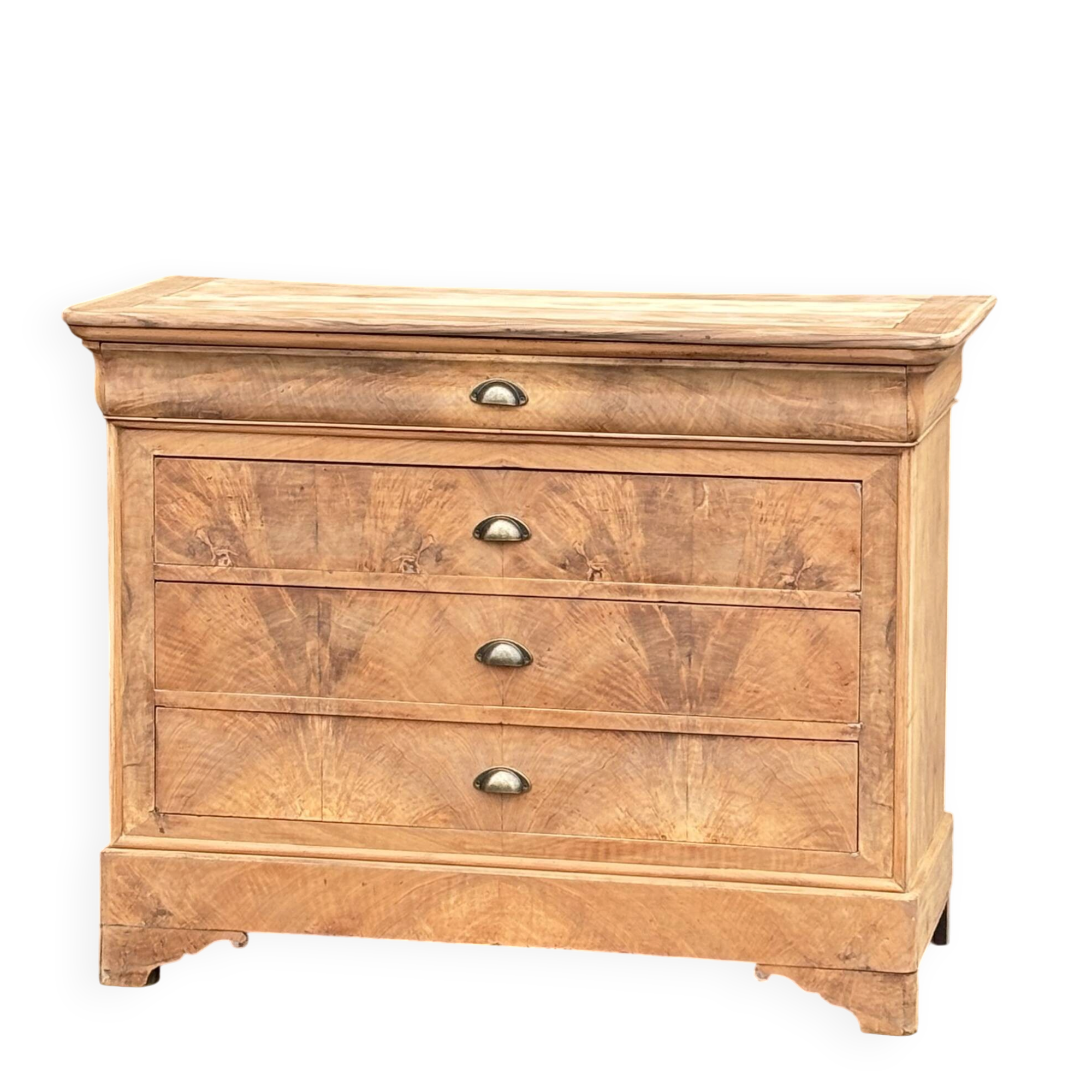 Large antique chest of drawers in raw wood - 4 drawers