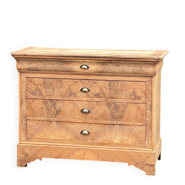 Large antique chest of drawers in raw wood - 4 drawers