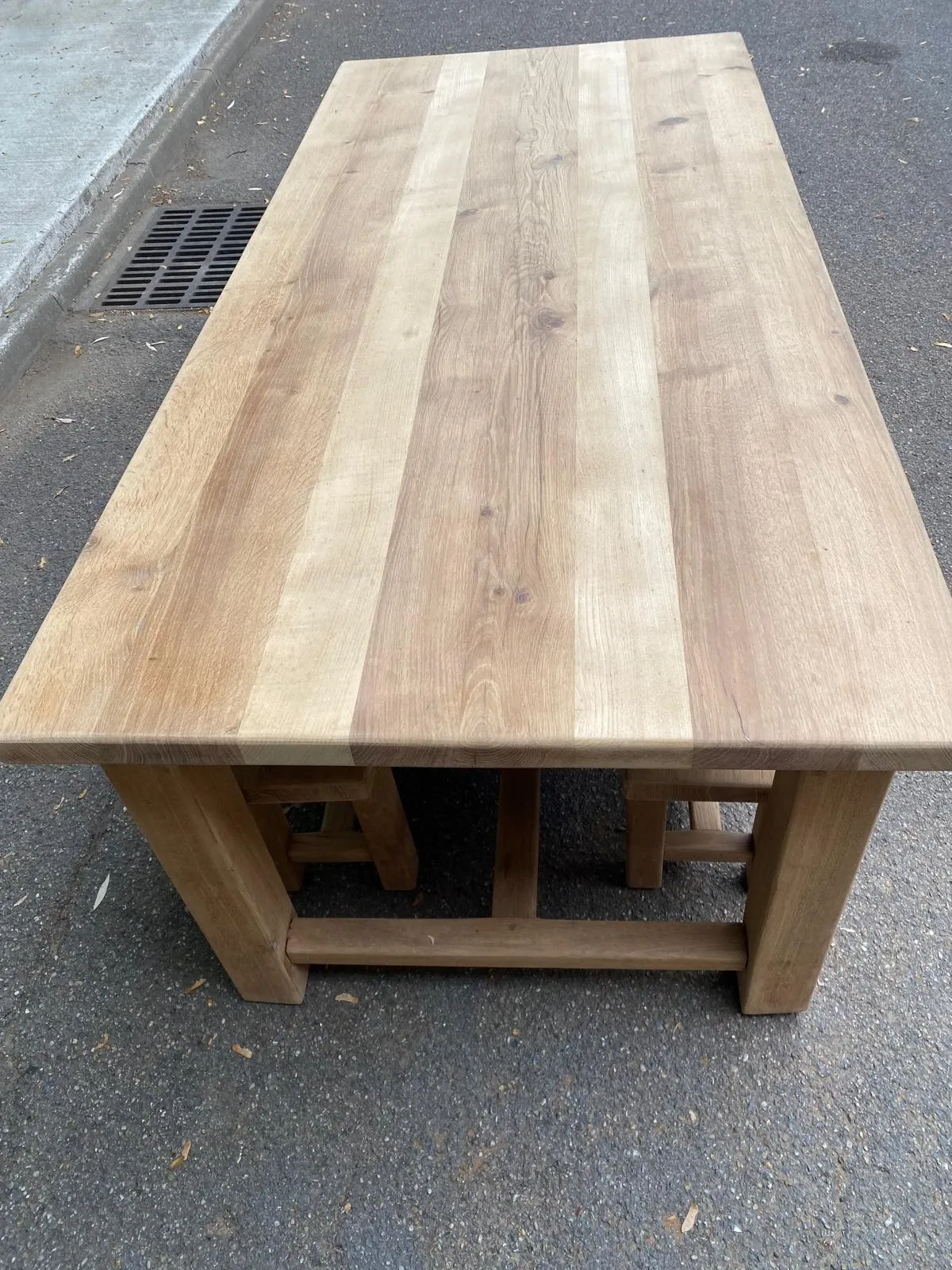 1970s stripped solid oak farmhouse dining table - 210cm