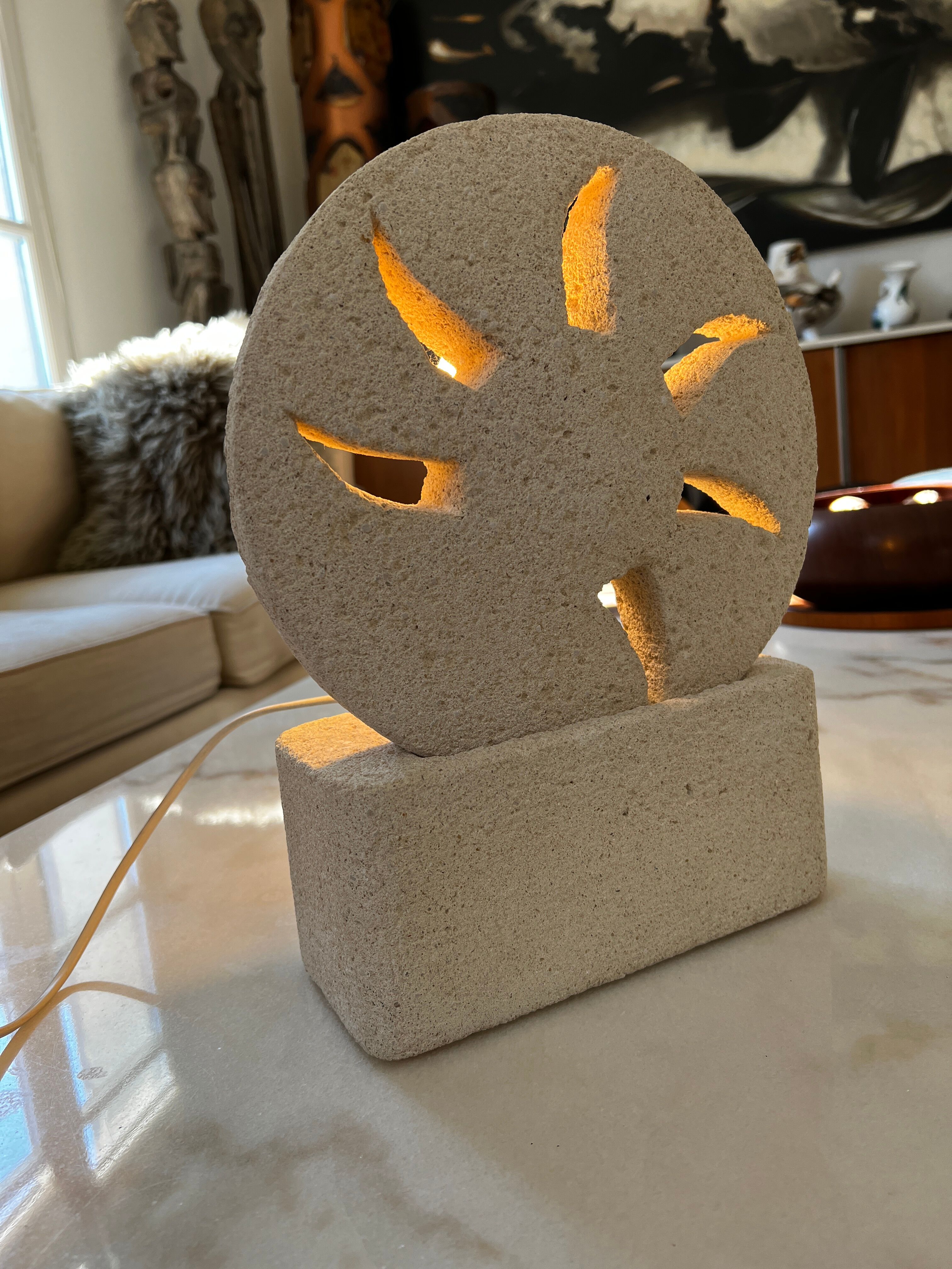 Lamp in stone of the Gard carved 1970