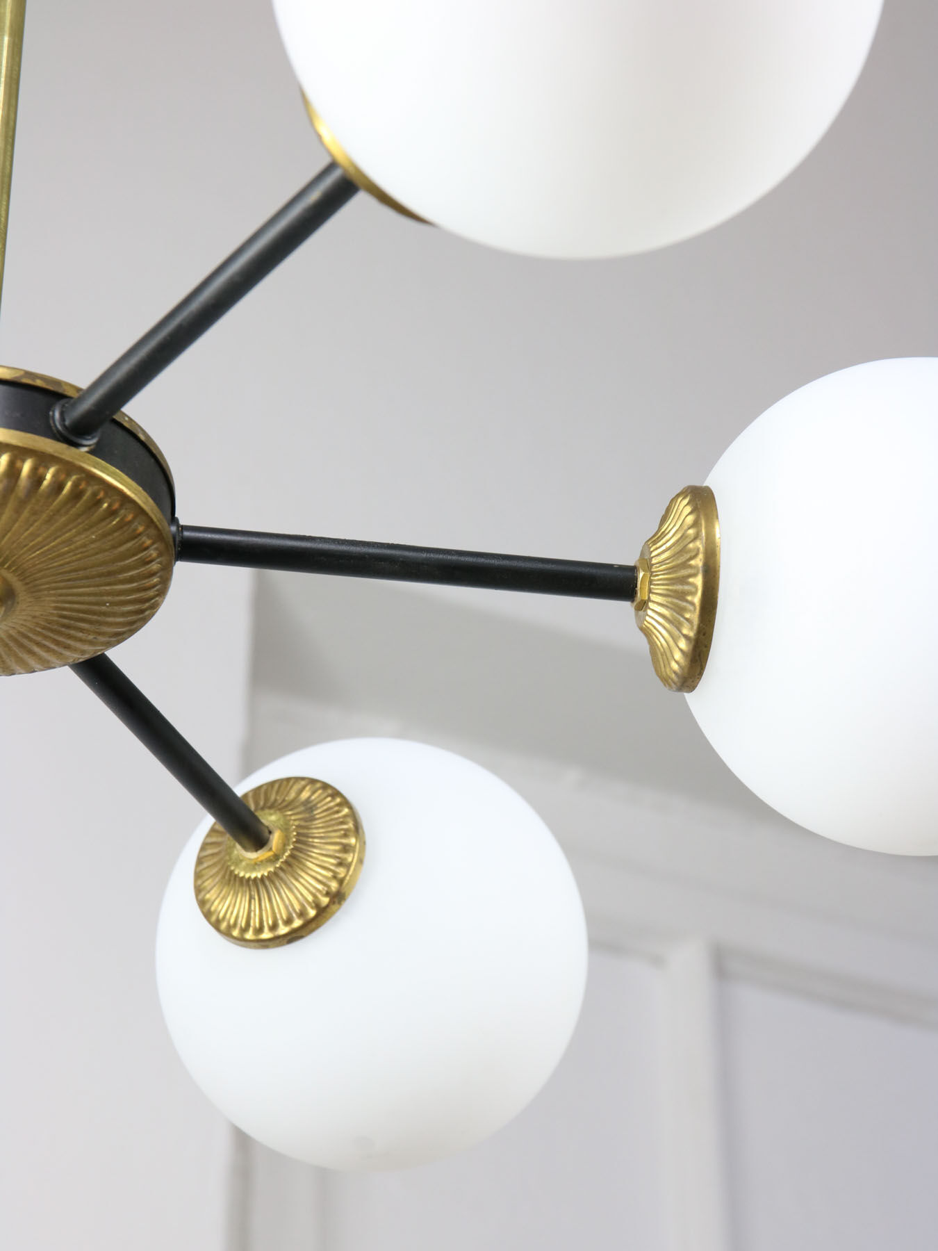 Mid-century sputnik brass and opaline glass chandelier