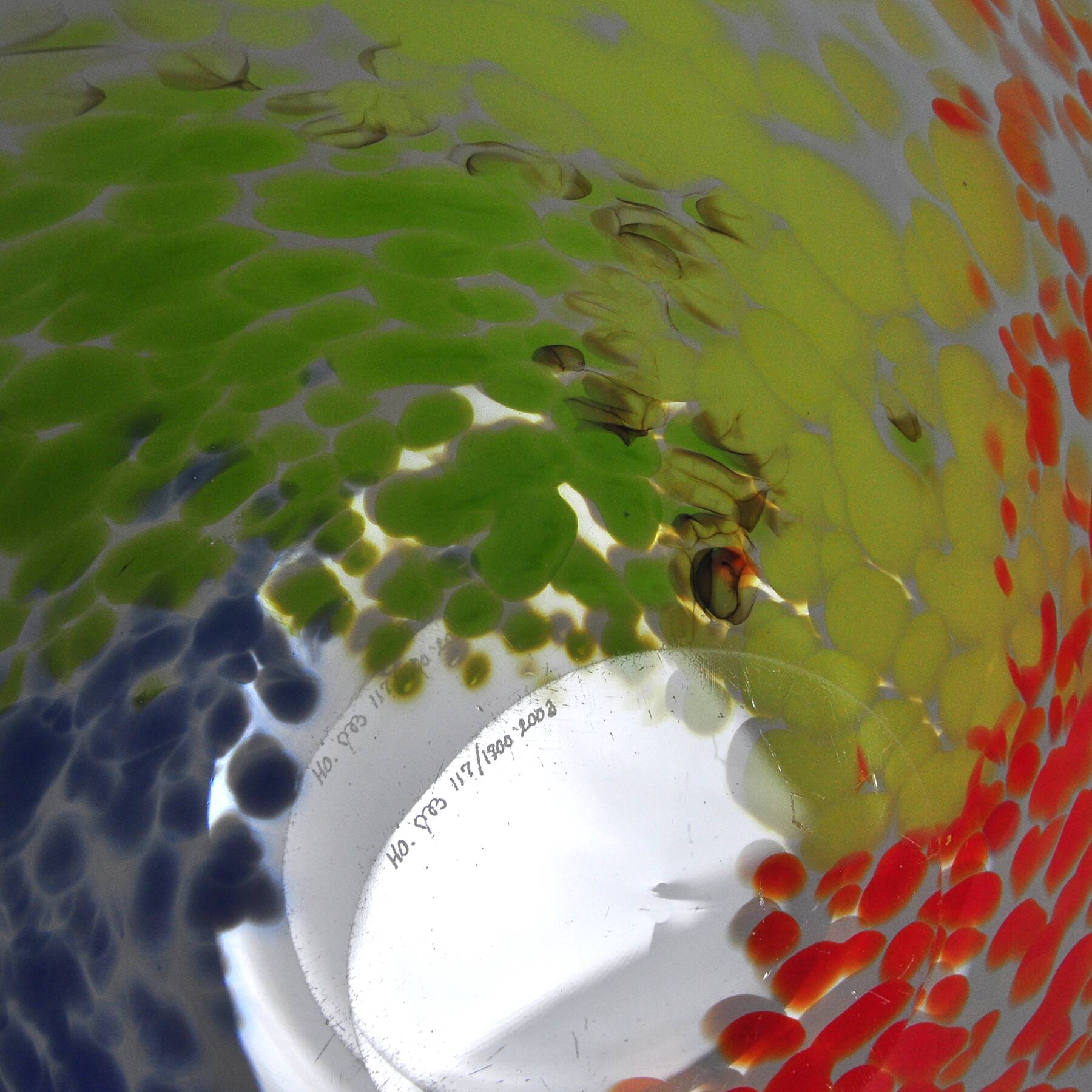 Dish of clear and colored glass by Holmegaard, Denmark