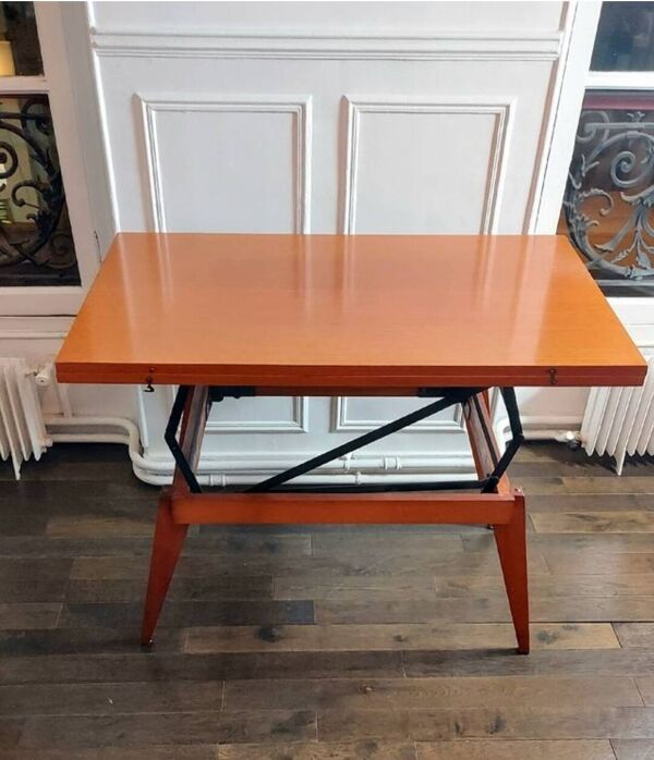 Table 3 en 1 portefeuille réhaussable en teck - modèle « Révélation » par Albert Ducrot - France, 1952