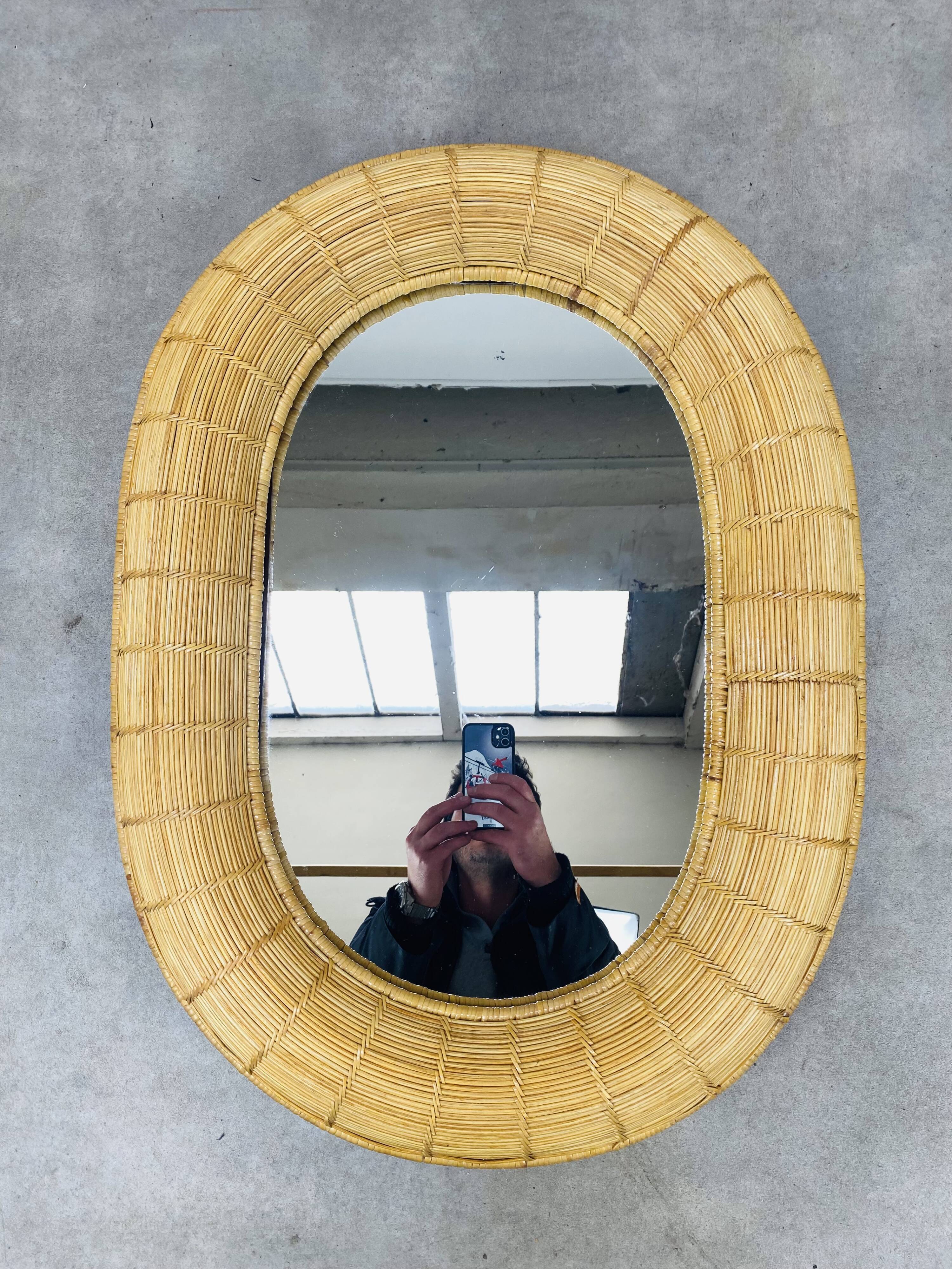Oval rattan mirror 60s vintage 75 x 55 cm