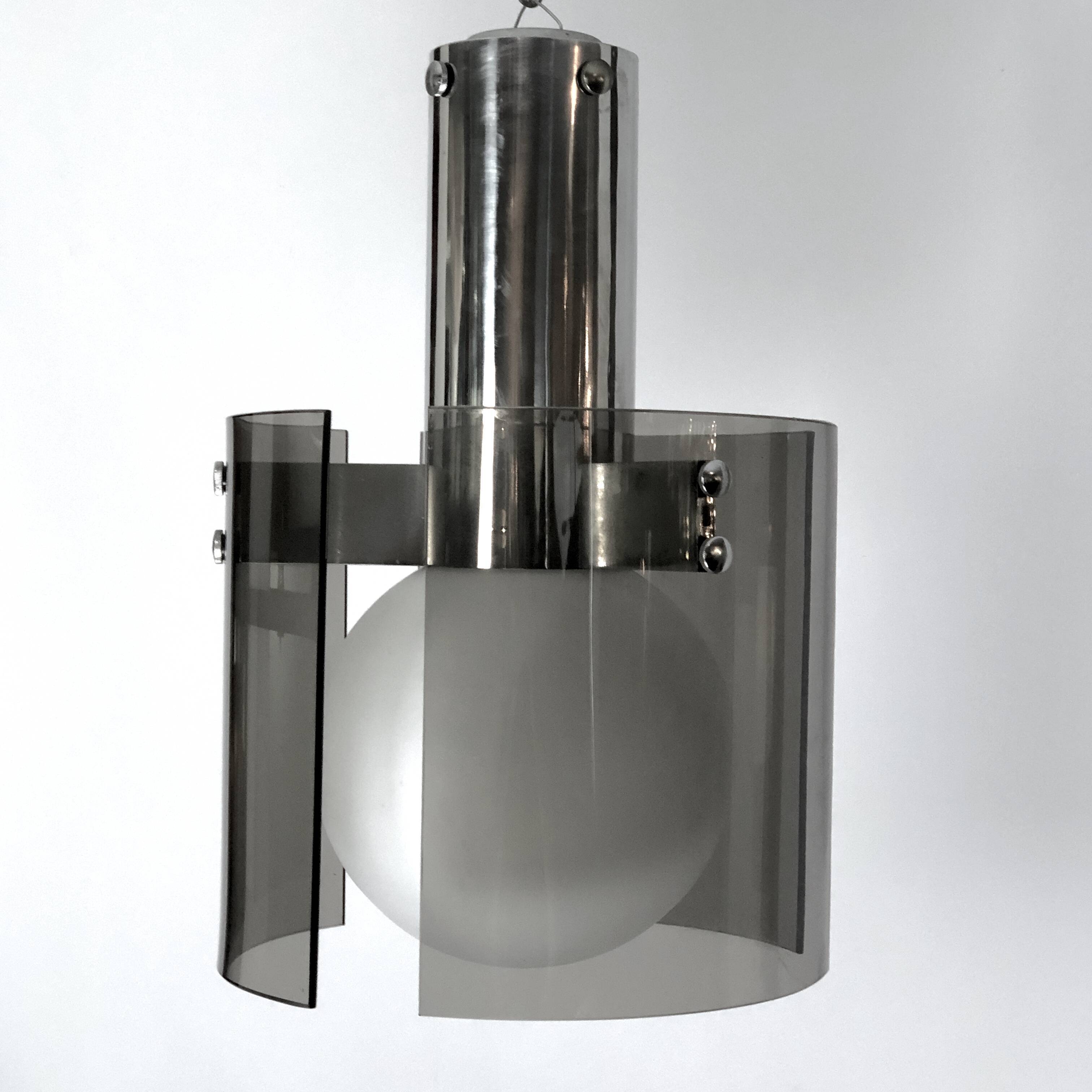 Veca, Italian vintage glass and chrome chandelier