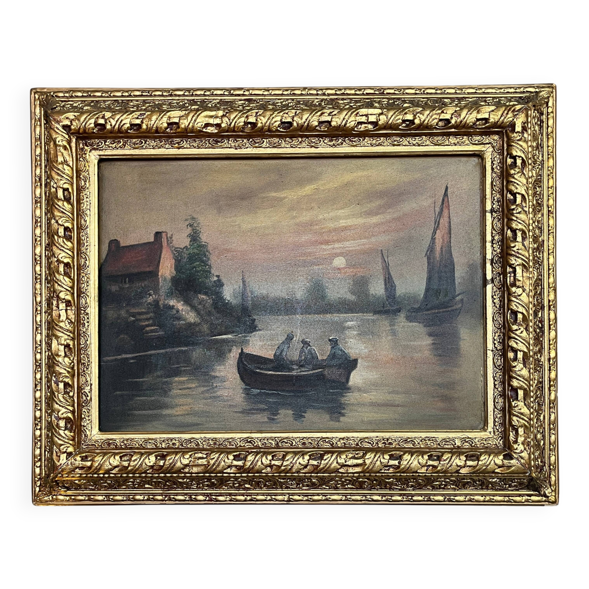 French school oil on canvas important gilded frame early 20th century