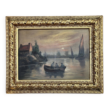 French school oil on canvas important gilded frame early 20th century