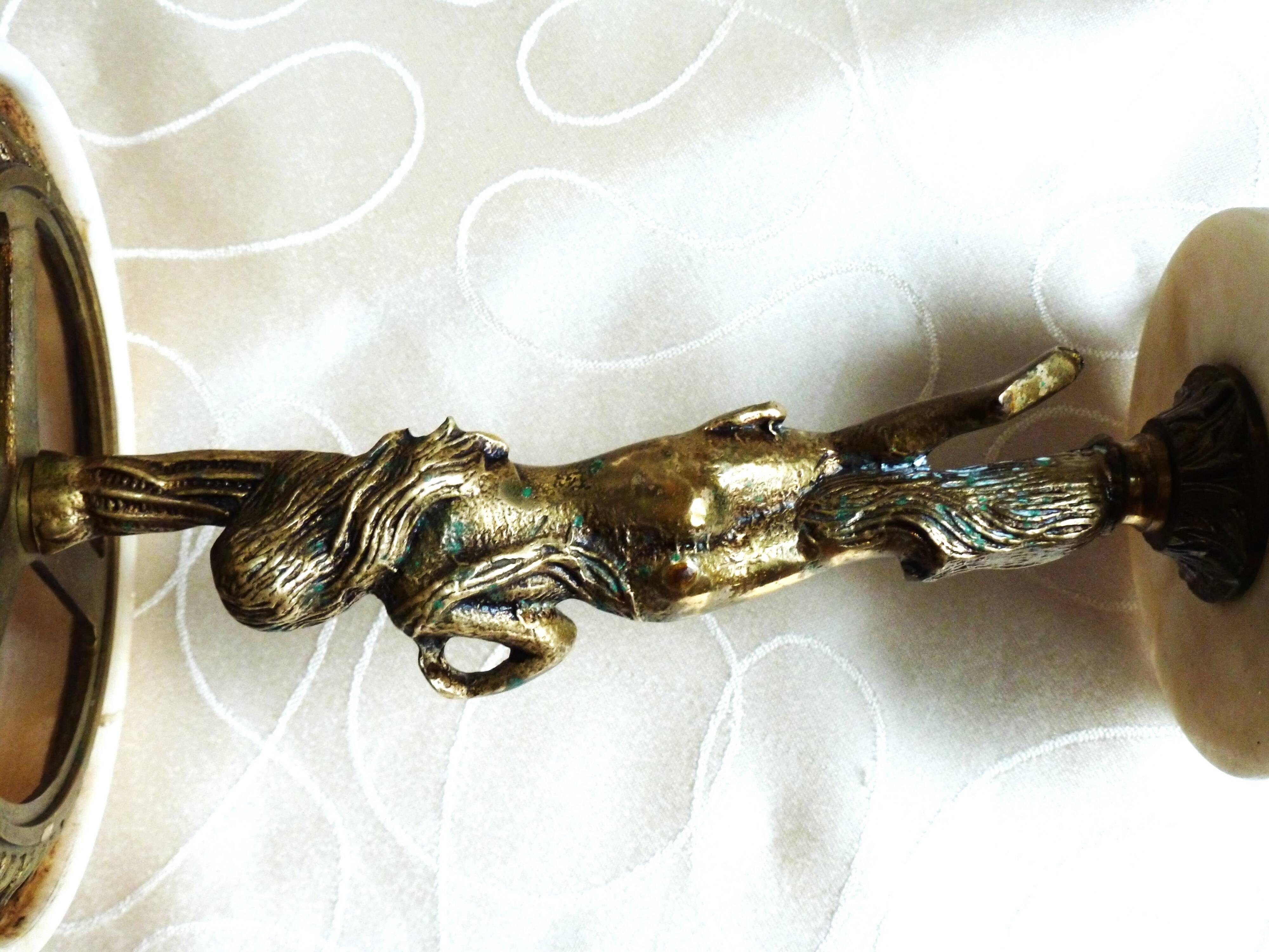 Alabaster and brass lamp, home decor light fixture with alabaster shade.