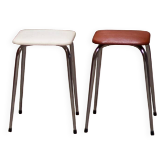 Duo de tabourets en skaï marron & blanc
