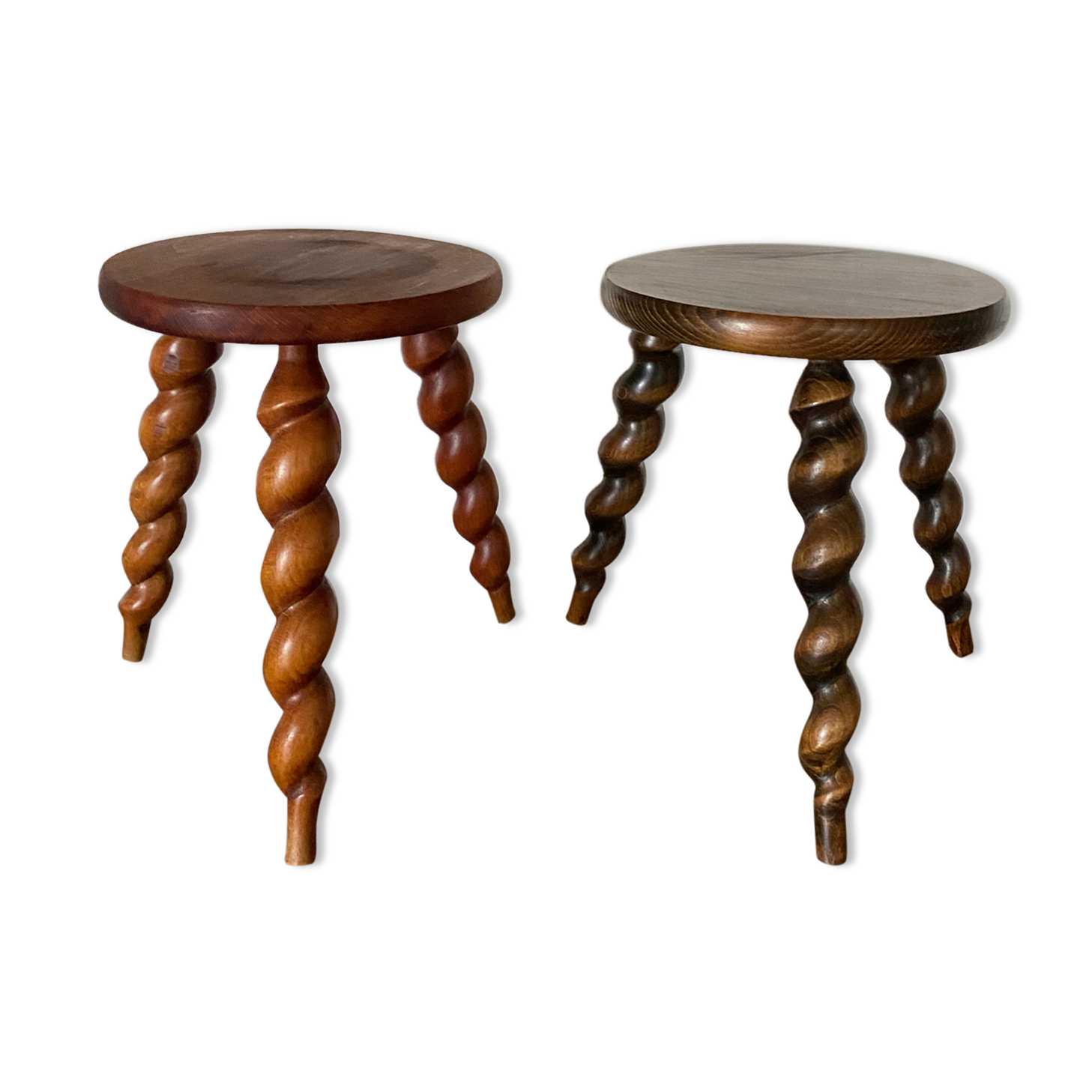 Duo of vintage stools wood turned
