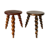 Duo of vintage stools wood turned