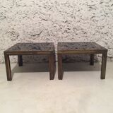 Paire de tables basses en laiton et mirroir noir des années 70