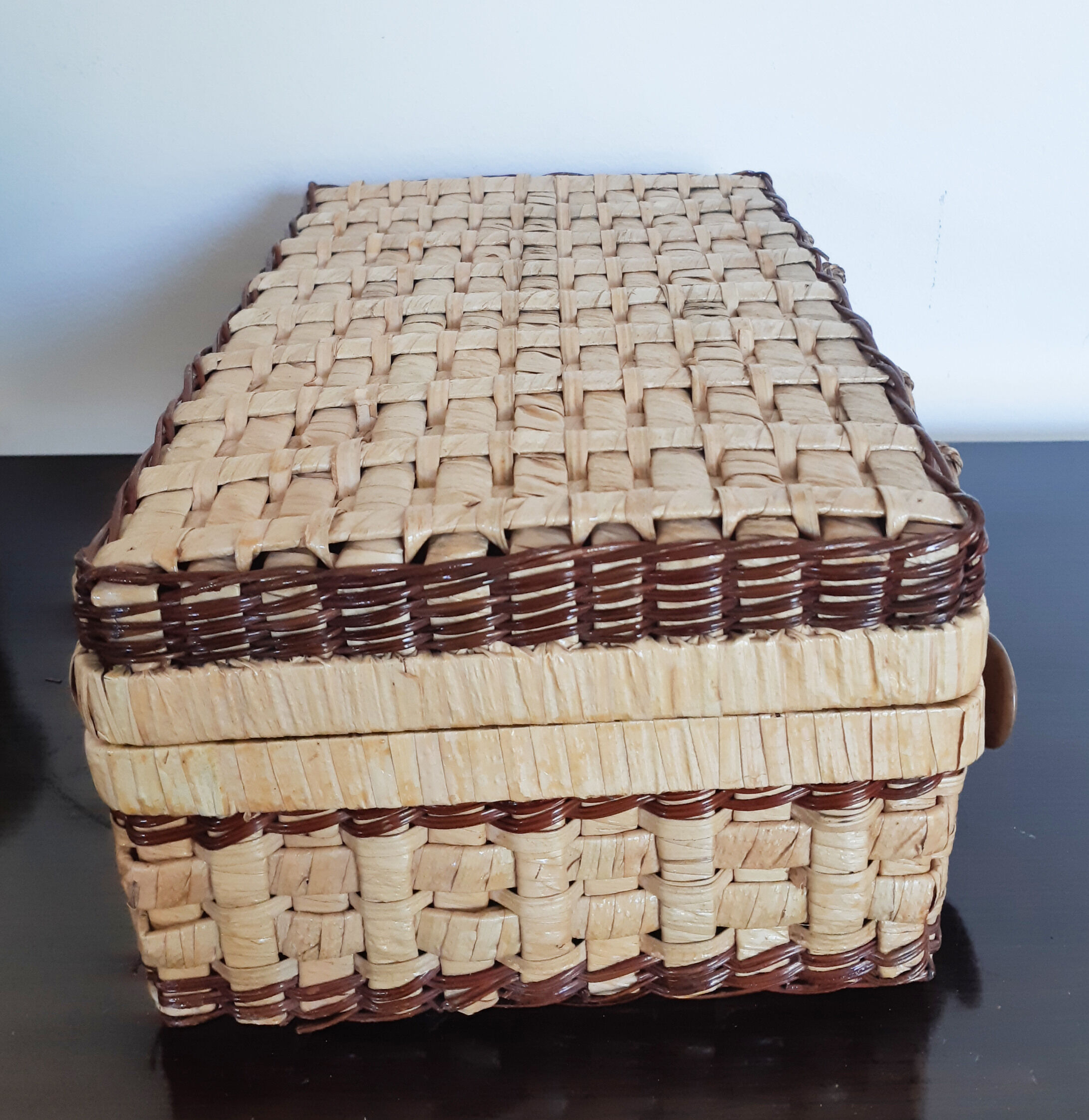Rattan suitcase, wicker, vintage French, vanity
