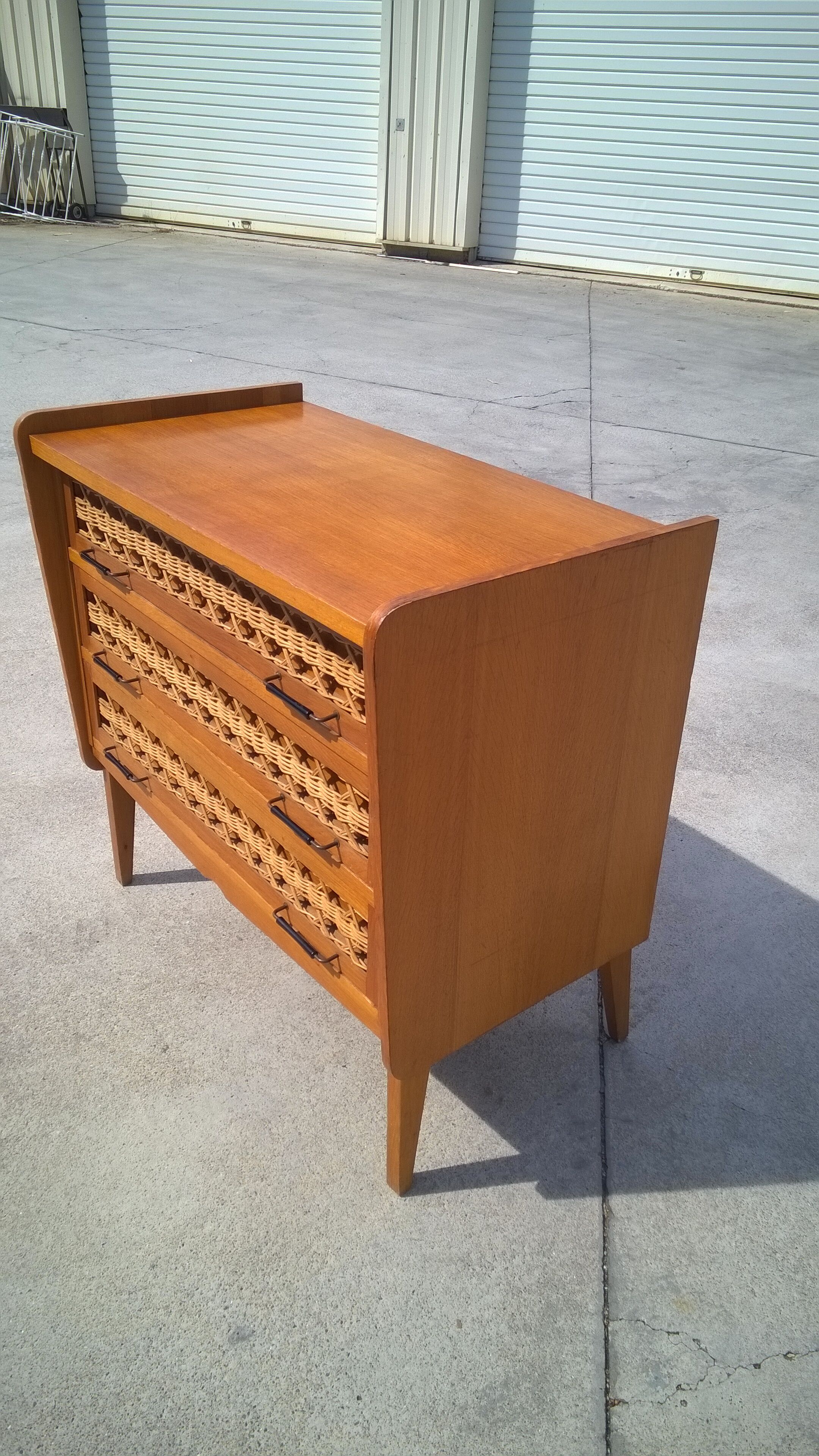 Rattan and oak dresser