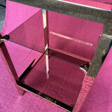 Vintage 1970 coffee table square gold bright square tube 3 platters