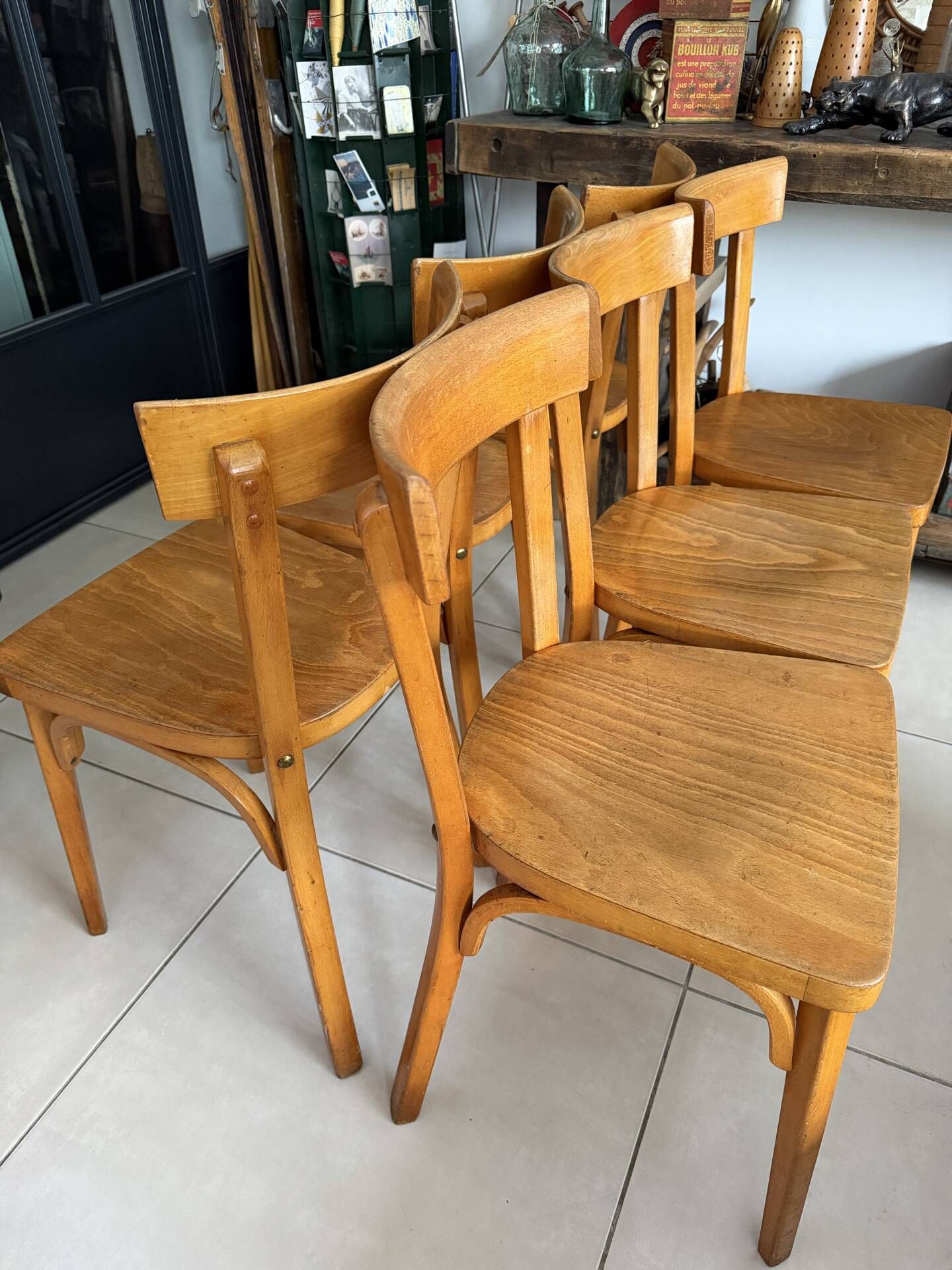 Set of 6 vintage wooden bistro chairs by Baumann