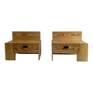 2 pine wood bedside table 1970 design