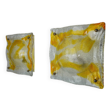 Pair of Murano Mazzega Orange wall lights, Italy, 1970