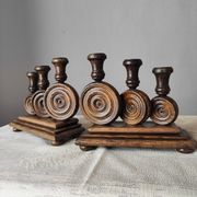 Brutalist turned wood candlestick holders – vintage 50s-60s